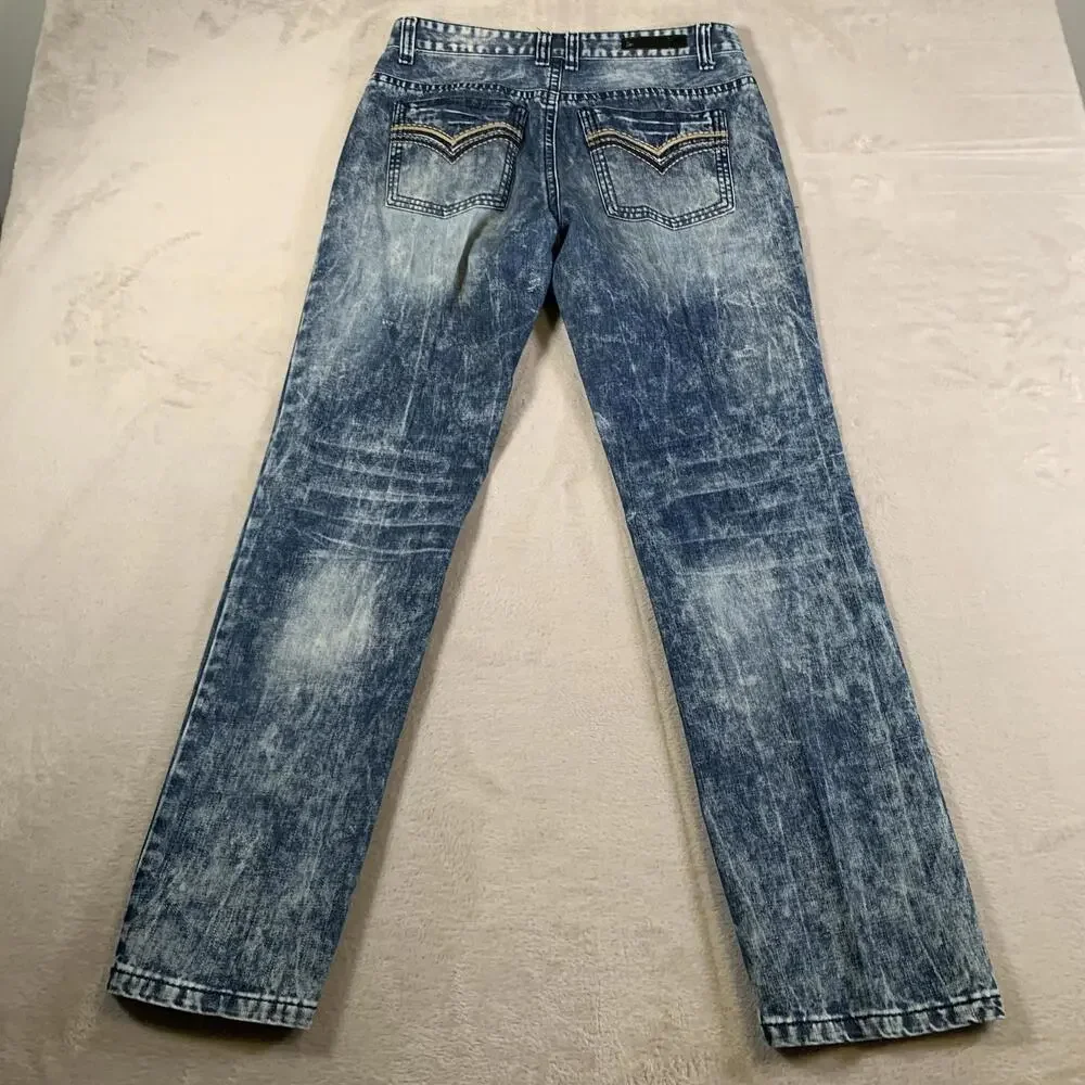 Black Jeans Mens 30x32 Blue Relaxed‎ Straight Leg Distressed Denim Vintage Style